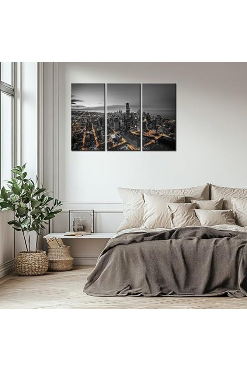Artbrush Tower Houston Skyline Wall Art Texas City Night View Canvas Framed Wall Decor - Image 3