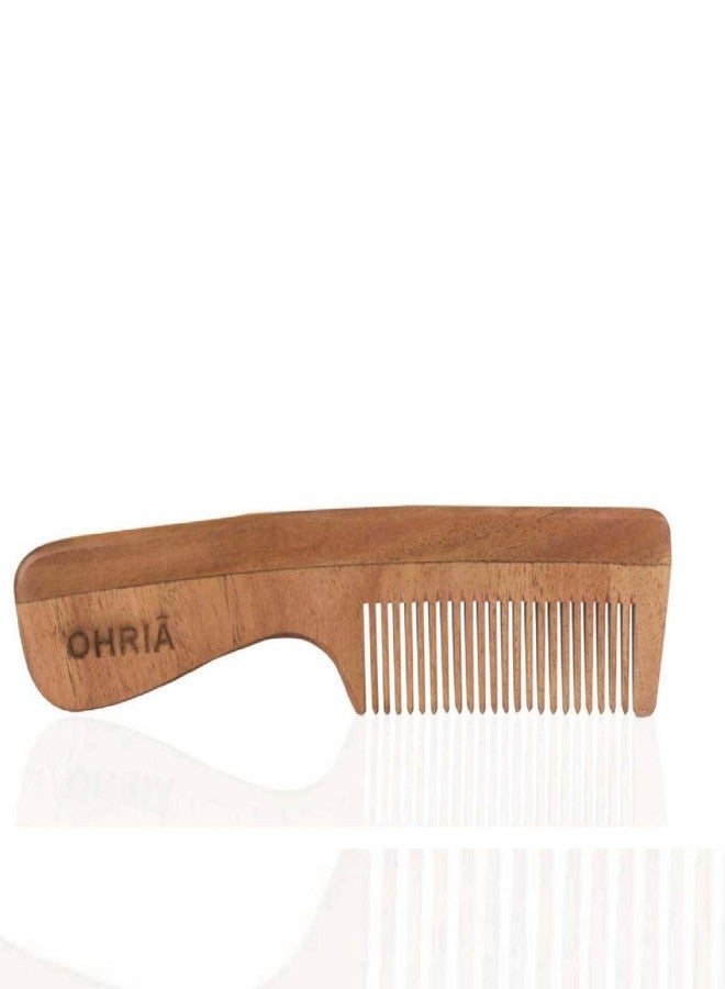 Ohria Ayurveda Natural Neem Wooden Comb with Handle & Fine Tooth | For Hair Growth & Scalp Health | With Neem and Sesame Oils| Suitable for All Hair Types - Image 1