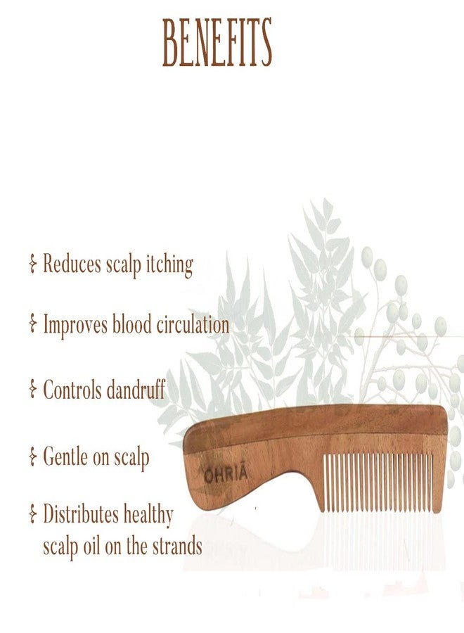 Ohria Ayurveda Natural Neem Wooden Comb with Handle & Fine Tooth | For Hair Growth & Scalp Health | With Neem and Sesame Oils| Suitable for All Hair Types - Image 4