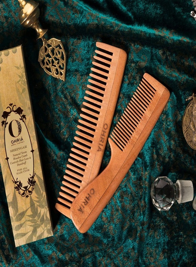 Ohria Ayurveda Natural Neem Wooden Comb with Handle & Fine Tooth | For Hair Growth & Scalp Health | With Neem and Sesame Oils| Suitable for All Hair Types - Image 3