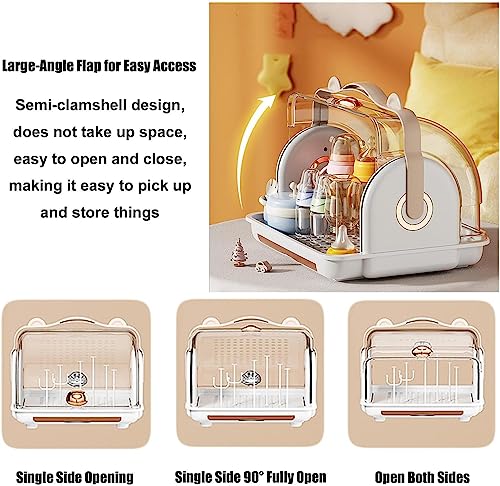 Nollapo Baby Bottle Drying Rack Storage with 3 Brush Nursing Bottle Storage Box Organizer with Cover Portable Kitchen Cabinet Organizer Durable countertop Dryer Orange - Image 3