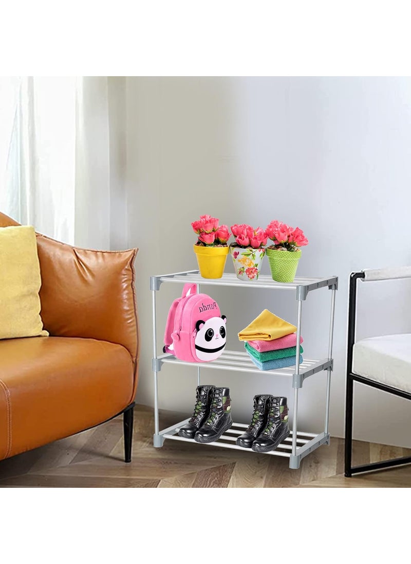 DECENT HUT Decent Home Multipurpose Rustproof Metal Plastic Shoe Rack Foldable Wide Storage Rack for Books Toys Shoes Easy to Move Assemble 3 Shelves Grey  - Image 1