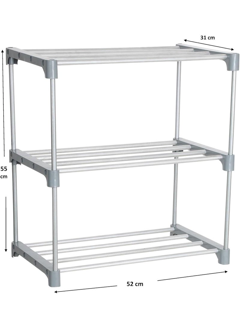 DECENT HUT Decent Home Multipurpose Rustproof Metal Plastic Shoe Rack Foldable Wide Storage Rack for Books Toys Shoes Easy to Move Assemble 3 Shelves Grey  - Image 2