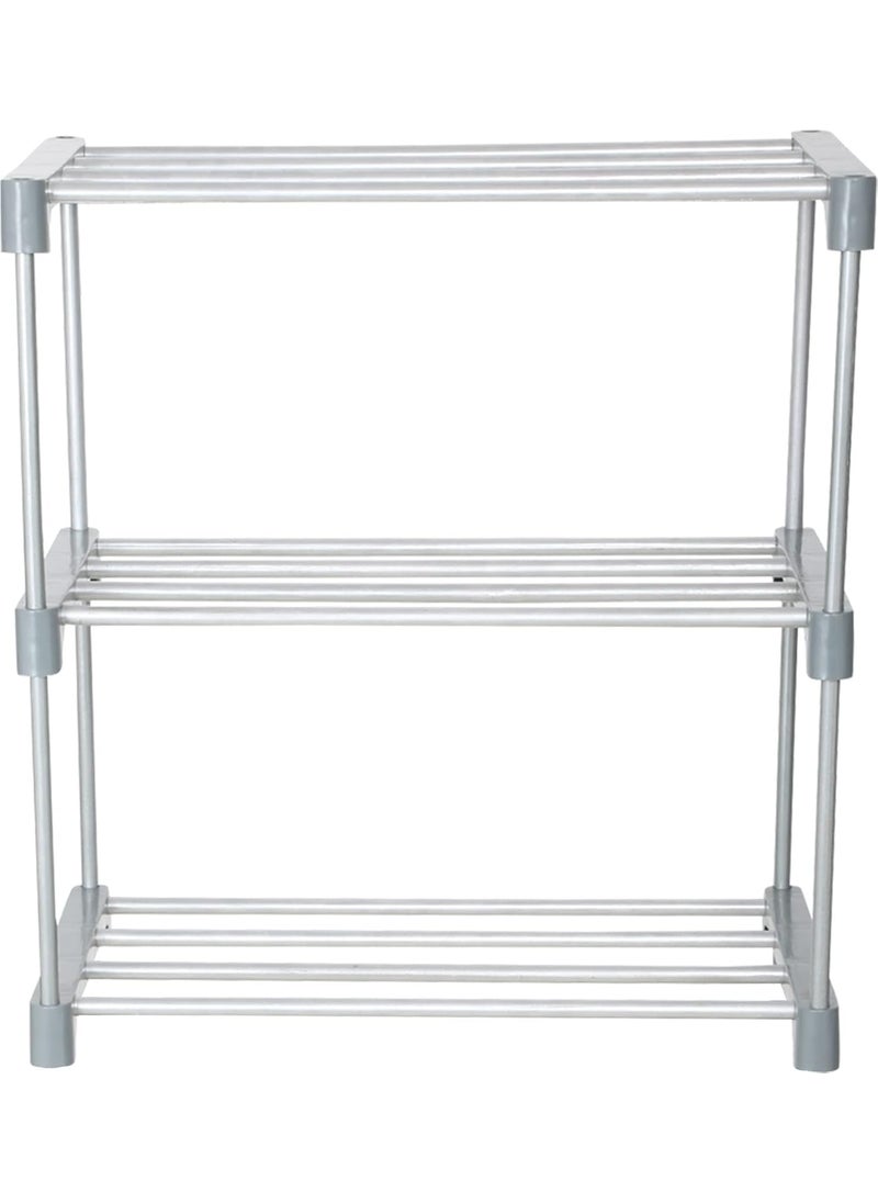 DECENT HUT Decent Home Multipurpose Rustproof Metal Plastic Shoe Rack Foldable Wide Storage Rack for Books Toys Shoes Easy to Move Assemble 3 Shelves Grey  - Image 4