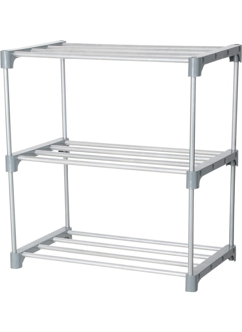 DECENT HUT Decent Home Multipurpose Rustproof Metal Plastic Shoe Rack Foldable Wide Storage Rack for Books Toys Shoes Easy to Move Assemble 3 Shelves Grey  - Image 5
