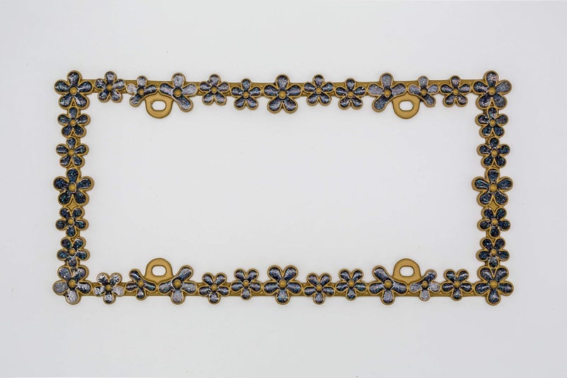 creathome إطار لوحة ترخيص 3D Shining Daisy Wrenth من سبائك الزنك النقي المعدني، حامل لوحة مثالي، ذهبي غير لامع مع بريق أسود - Image 2