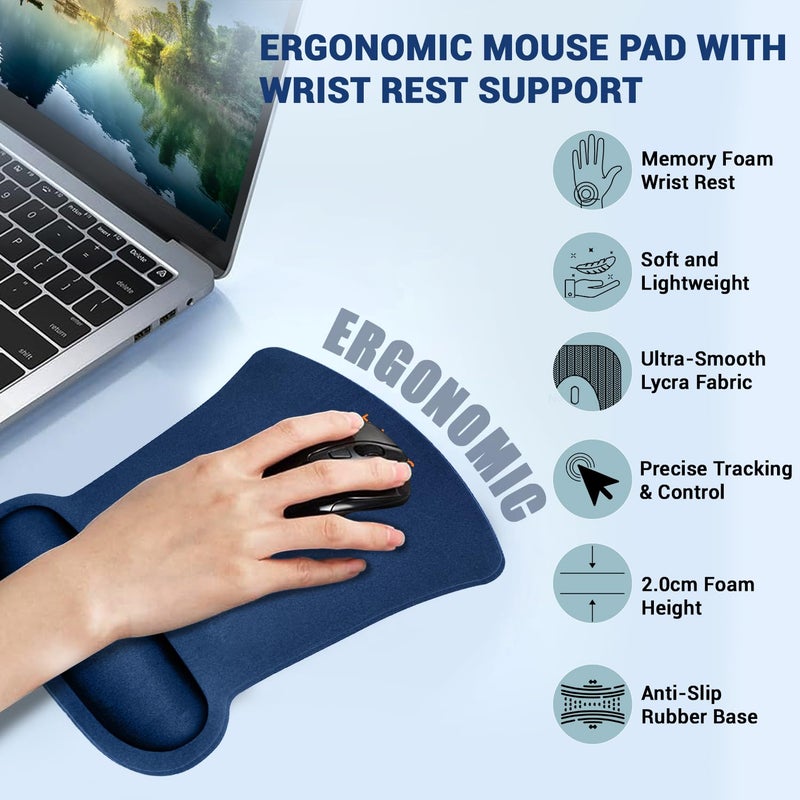 tuKZer Gel Mouse Pad| Memory Foam Cushion Mousepad with Wrist Support, Ergonomic Design| Non-Slip Rubber Base| Suitable for Gaming, Computer, Laptop, Home & Office Non-Slip Rubber Base (Dark Blue) - Image 2