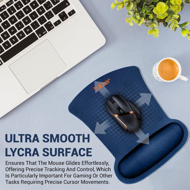 tuKZer Gel Mouse Pad| Memory Foam Cushion Mousepad with Wrist Support, Ergonomic Design| Non-Slip Rubber Base| Suitable for Gaming, Computer, Laptop, Home & Office Non-Slip Rubber Base (Dark Blue) - Image 3
