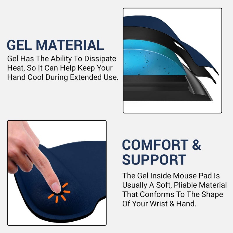 tuKZer Gel Mouse Pad| Memory Foam Cushion Mousepad with Wrist Support, Ergonomic Design| Non-Slip Rubber Base| Suitable for Gaming, Computer, Laptop, Home & Office Non-Slip Rubber Base (Dark Blue) - Image 5