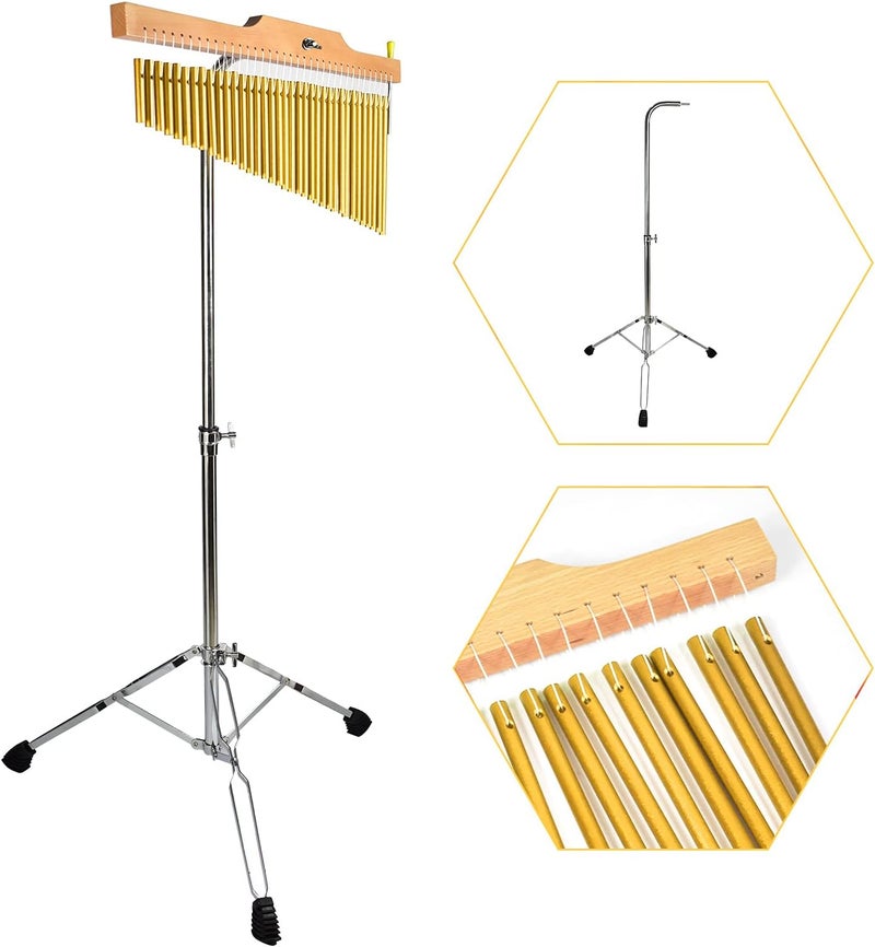 ENNBOM Bar Chimes with Adjustable Stand 25 Note 36 Note Single-row Wind Chime Musical Percussion Instrument (36 Note, Frosted gold) - Image 1