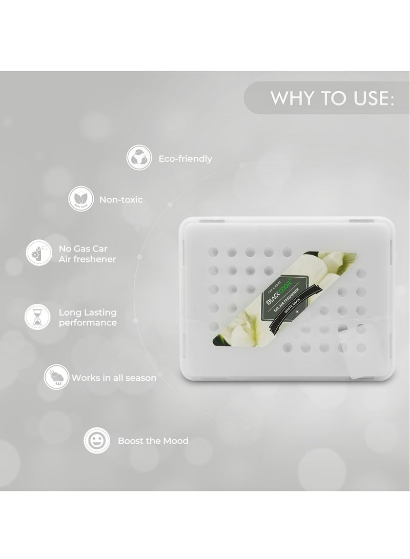معطر جو جل برائحة المسك الأبيض 230 جرام للسيارة والمنزل، يدوم طويلاً، صديق للبيئة، غير سام، مزيل للروائح الكريهة لغرف النوم والمكتب والمطبخ والسيارة، بدون غاز، يعمل في جميع المواسم - Image 4