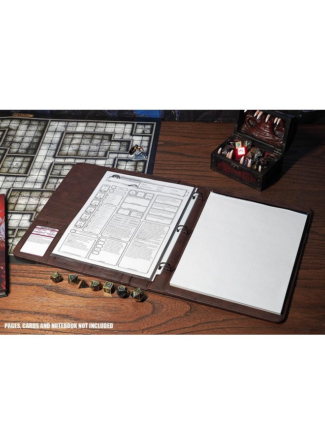 فورجد دايس كو. حافظة جلدية من Game-Folio - حافظة ألعاب لأوراق شخصيات Dnd مع منظم بطاقات تعويذة Dnd وجيب أمامي شفاف - متوافقة مع Dungeons And Dragons Rpg - بني  - Image 3