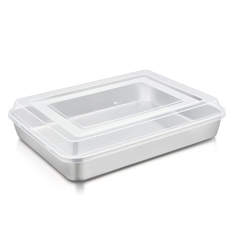 TeamFar TeamFar Lasagna Pan with Lid 123 x 975 x 2 Stainless Steel Rectangular Baking Cake Pan Heavy Duty  NonToxic Deep  Visible Brushed Finish  Dishwasher Safe 1 Pan1 Lid