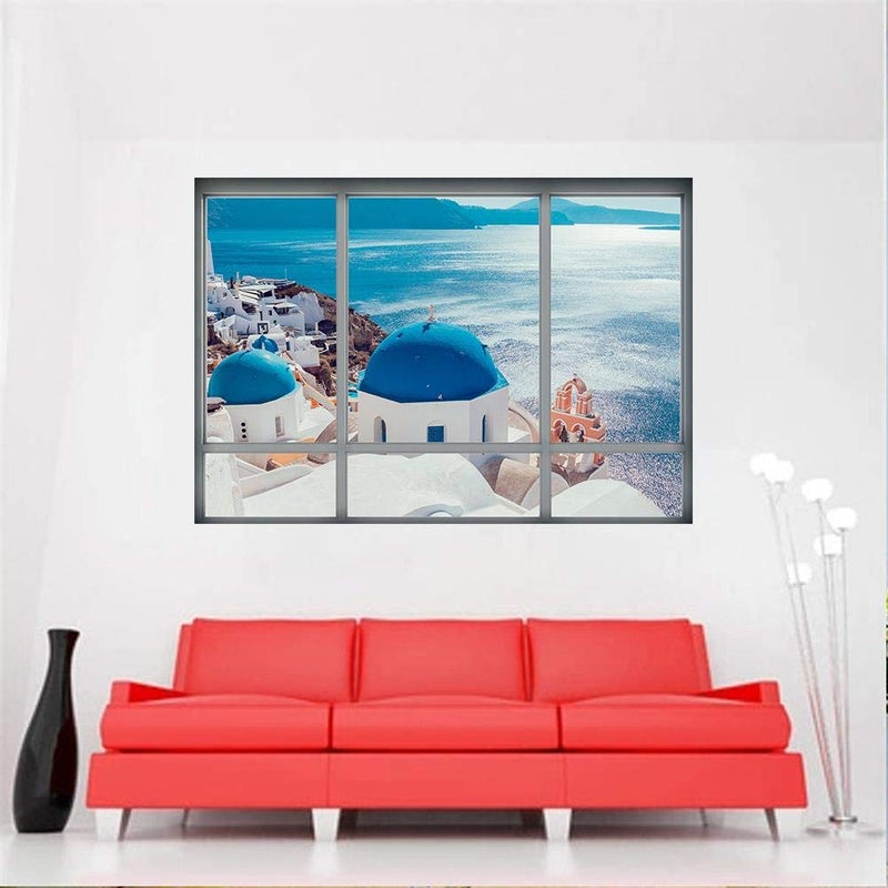 3D Fake Window Wall Stickers Santorini Landscape - Image 4