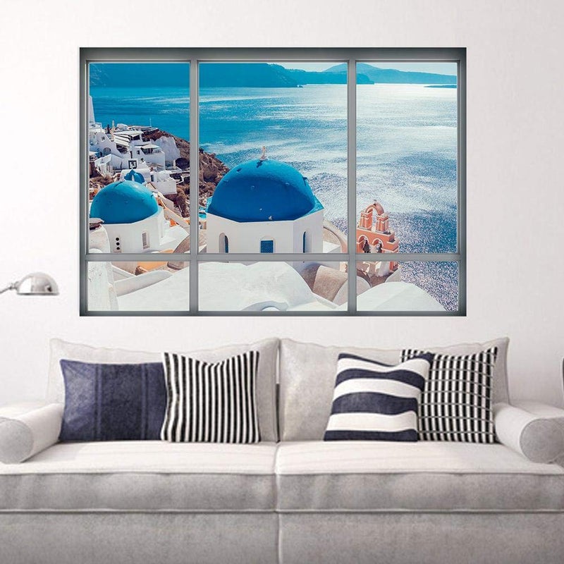 3D Fake Window Wall Stickers Santorini Landscape - Image 1