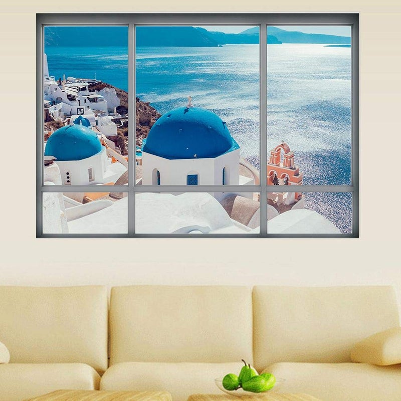3D Fake Window Wall Stickers Santorini Landscape - Image 3