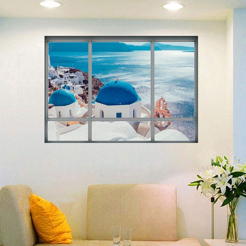 3D Fake Window Wall Stickers Santorini Landscape - Image 2