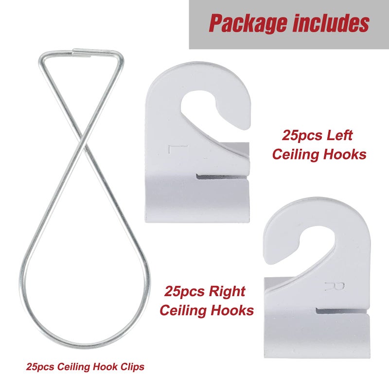 Makalone 50 Packs Drop Ceiling Hooks For Hanging  25 Pairs Right And Left Ceiling Hooks And 25Pcs Ceiling Hook Clips Suspended T-Bar Clips For Home Classroom Office Wedding Hanging Plants - Image 4