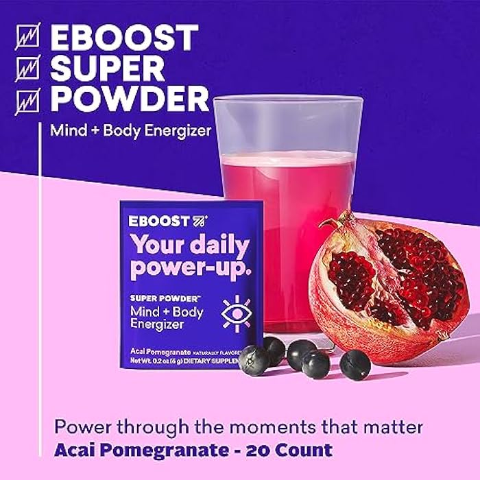 EBOOST Super Energy Powder Drink Mix, Non-GMO Electrolyte Supplement Loaded with Vitamins (Acai Pomegranate), 0.2 Ounce (Pack of 20) - Image 2
