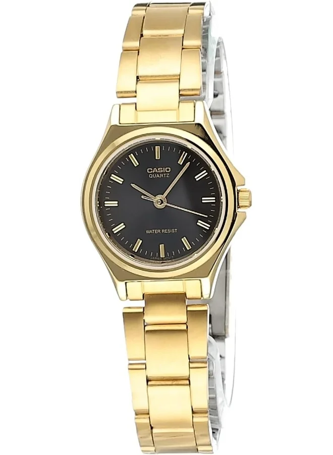 كاسيو Casio Women'S Watch - Ltp-1130N-1Ardf Black Dial, Gold Band