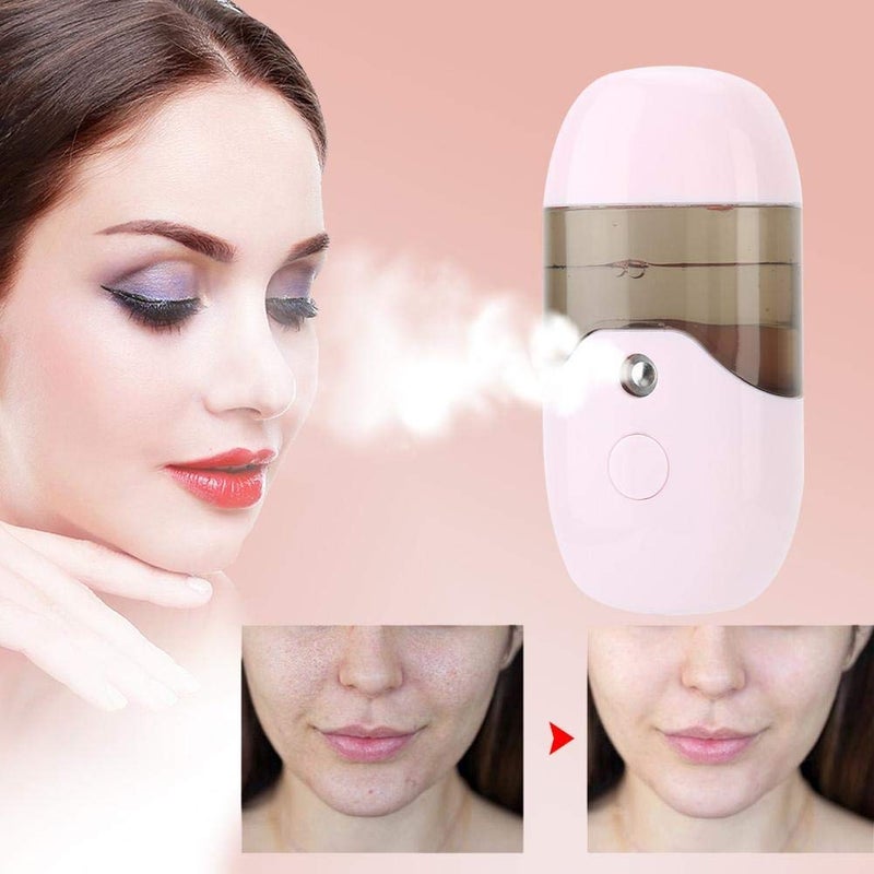 klarako 50ml Nano Facial Mister,Mini Portable Handheld Face Steamer USB Nano Facial Spray Face Make-up Beauty Sprayer Machine Cleaning Pores for Facial Hydrating for Skin Care Office and Travel(Pink) - Image 2