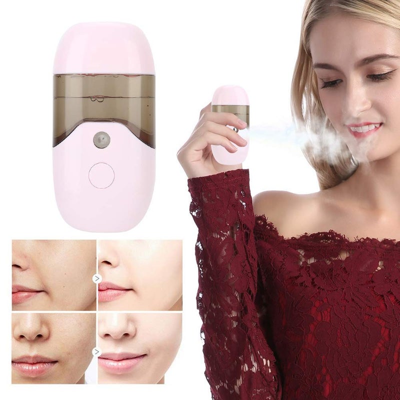 klarako 50ml Nano Facial Mister,Mini Portable Handheld Face Steamer USB Nano Facial Spray Face Make-up Beauty Sprayer Machine Cleaning Pores for Facial Hydrating for Skin Care Office and Travel(Pink) - Image 3