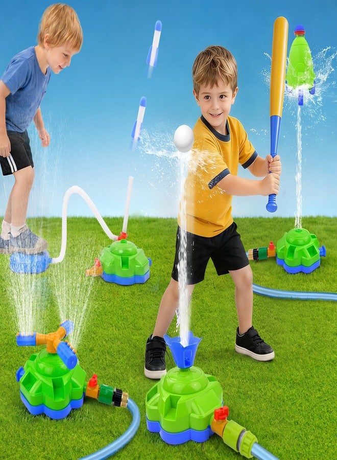 Love&Mini 4-in-1 Kids Water Sprinkler Toy, Rocket Sprinkler with Spinning Splash & Foot-Launch Rocket, Outdoor Water Toys for Backyard Lawn, Summer Birthday Gift for Boys Girls Toddlers Ages 3-12 - Image 1