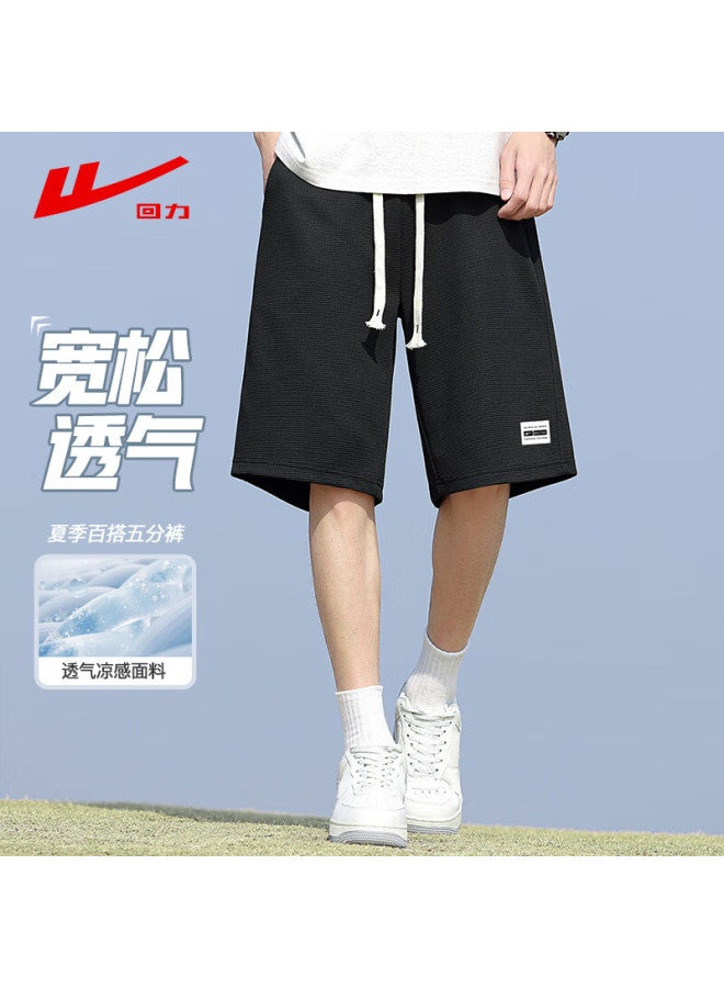 Warrior Men's Summer Breathable Five-point Shorts Loose Sports Trend Pants Men's Quick-drying Casual Pants Men Black 2XL