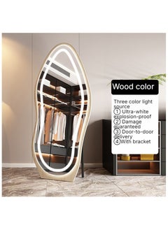 AWD Full Length Mirror Free-standing Wavy Cloud Shape Mirror with LED Light in 3 Modes, Wood Frame Long Mirror Floor Standing or Wall Mounted  - Image 2
