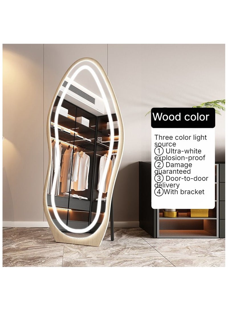 AWD Full Length Mirror Free-standing Wavy Cloud Shape Mirror with LED Light in 3 Modes, Wood Frame Long Mirror Floor Standing or Wall Mounted  - Image 2