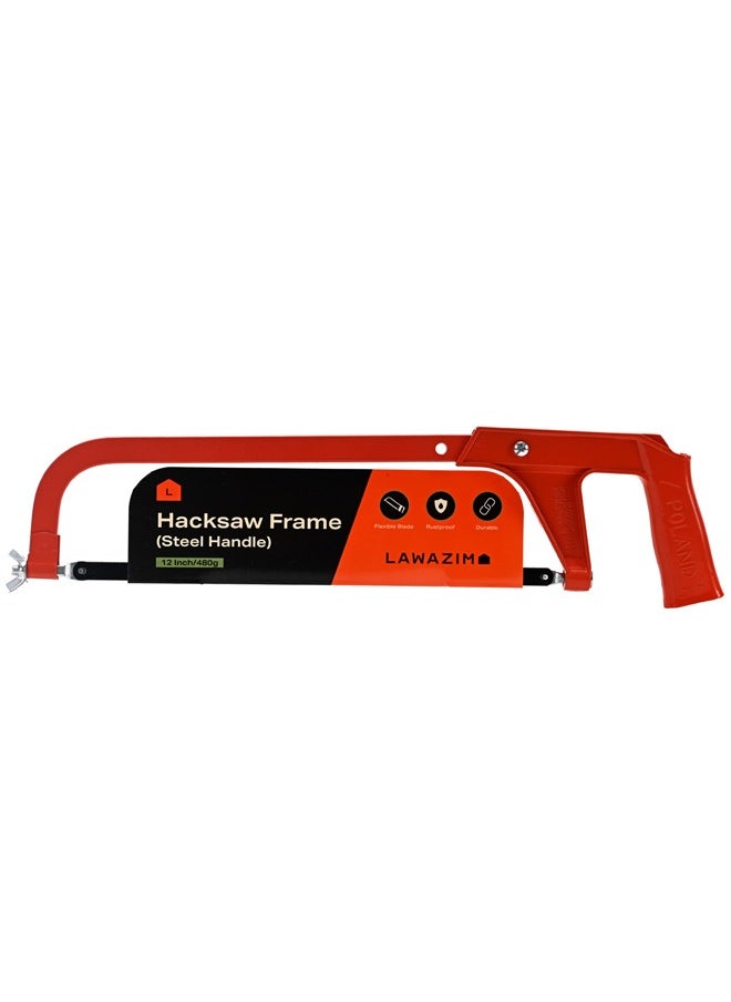 Hacksaw Frame with Steel Handle - 12inch 480g - Lightweight, Ergonomic Design for Comfortable Cutting of Wood and Metal - Heavy-Duty Hand Saw for DIY, Home Improvement, and Professional Use