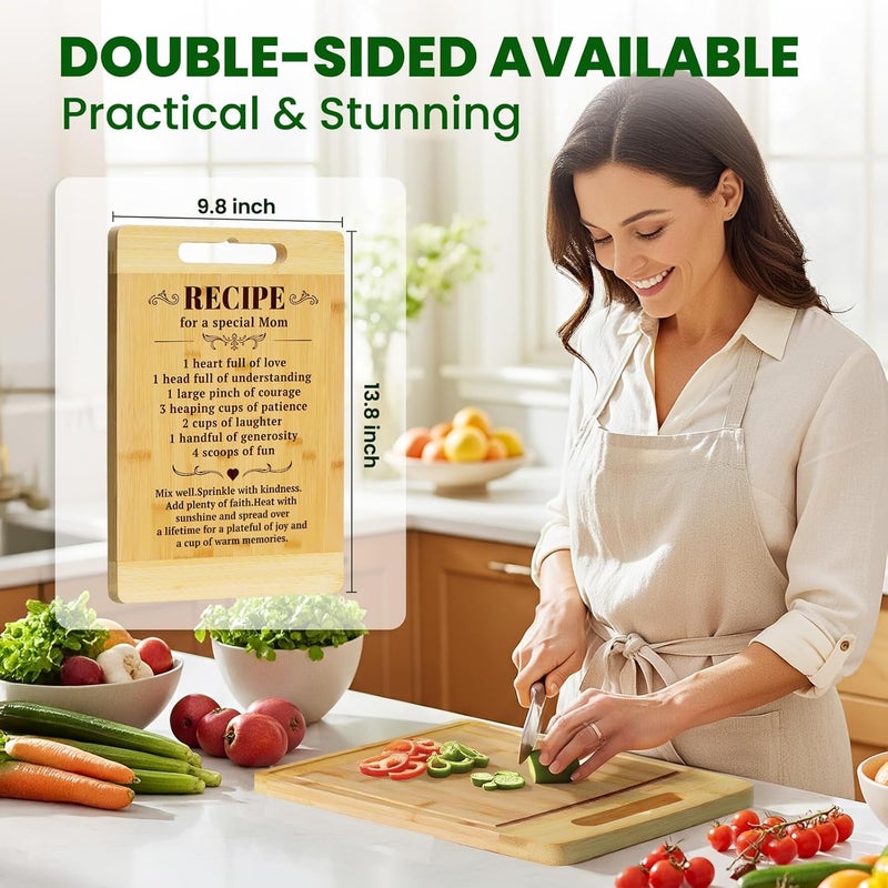 Kikcoin هدايا عيد ميلاد أم كيككوين - ألواح تقطيع الخيزران للمطبخ، هدية لوح التقطيع ليوم الأم من الابنة الابن، هدايا عيد الشكر وعيد الميلاد للأم الجديدة، لوح تقطيع كبير 13.8" × 9.8" - Image 3