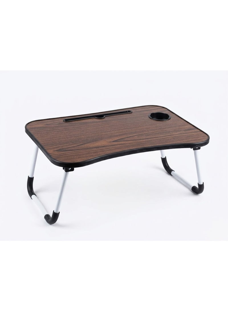 Foldable Wooden Laptop Desk and Bed Tray Table with Cup Holder and Tablet Slot for Work and Study - Wood Brown - Image 1