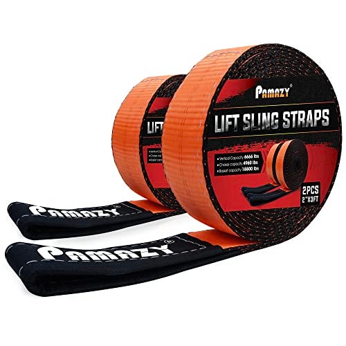 PAMAZY 2 Pack 2”x3FT Supper Sturdy Lift Sling Straps, 18800 Pound Capacity Heavy Duty Eye-Eye Nylon Strap for Hoist, 2-Ply Polyester Rigging Straps, Tree Saver Recovery Straps Web Sling Winch - Image 1