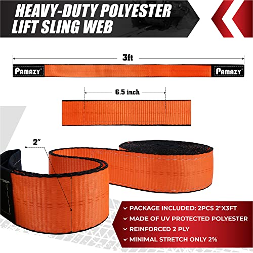 PAMAZY 2 Pack 2”x3FT Supper Sturdy Lift Sling Straps, 18800 Pound Capacity Heavy Duty Eye-Eye Nylon Strap for Hoist, 2-Ply Polyester Rigging Straps, Tree Saver Recovery Straps Web Sling Winch - Image 2