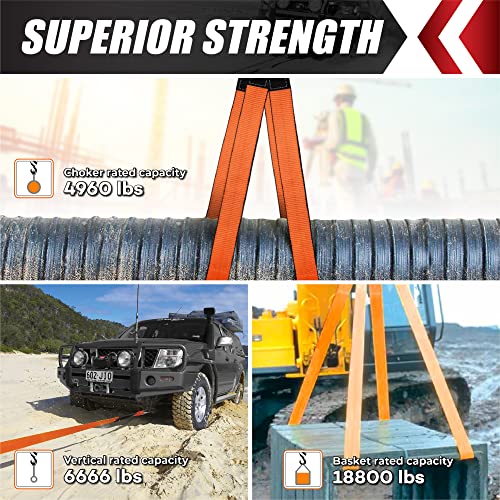 PAMAZY 2 Pack 2”x3FT Supper Sturdy Lift Sling Straps, 18800 Pound Capacity Heavy Duty Eye-Eye Nylon Strap for Hoist, 2-Ply Polyester Rigging Straps, Tree Saver Recovery Straps Web Sling Winch - Image 5