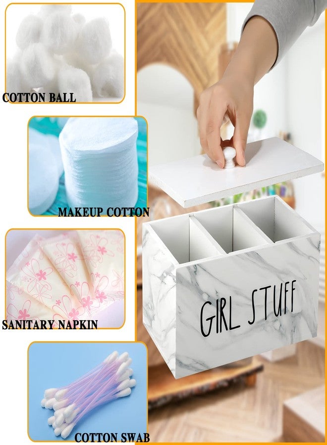 Otuuz Tampon Holder for Bathroom with Movable Dividers Shark Tampon Storage Container Week with Lid Farmhouse Pad Container Box Feminine Product Organizer Girl Stuff Box for Bathroom(Marble Style) - Image 3