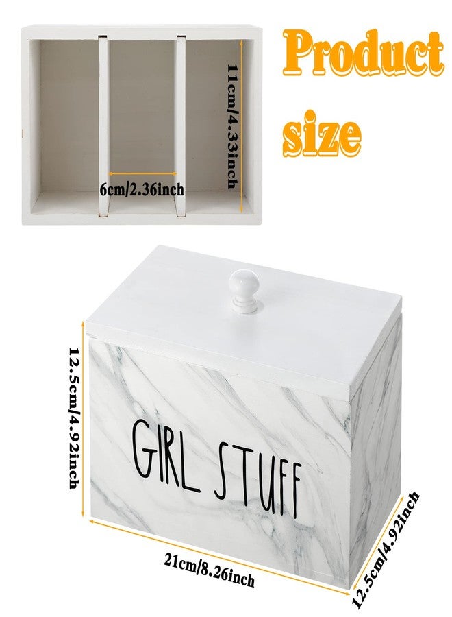 Otuuz Tampon Holder for Bathroom with Movable Dividers Shark Tampon Storage Container Week with Lid Farmhouse Pad Container Box Feminine Product Organizer Girl Stuff Box for Bathroom(Marble Style) - Image 5