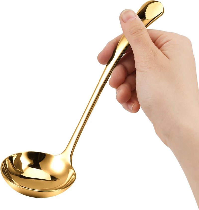 Hariendny Stainless Steel Gold Soup Ladle, 20 cm Sauce Ladle, Soup Ladle, Serving Spoon of Soups and Stews, Dishwasher Safe - Image 1