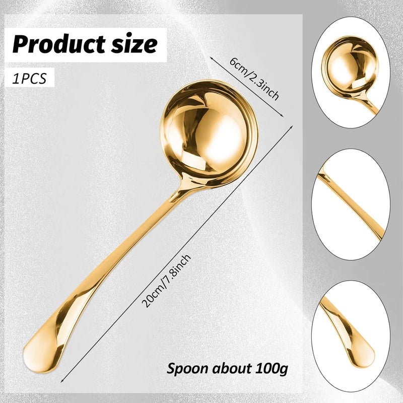Hariendny Stainless Steel Gold Soup Ladle, 20 cm Sauce Ladle, Soup Ladle, Serving Spoon of Soups and Stews, Dishwasher Safe - Image 2