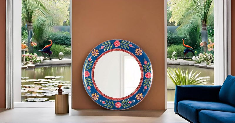 AntarYuga Wooden Handpainted Round MirrorRajasthani Decor Decorative Wall ArtSculpture for Home Living RoomBedroomOffice 18 X 18 Inch AYMI009 - Image 4