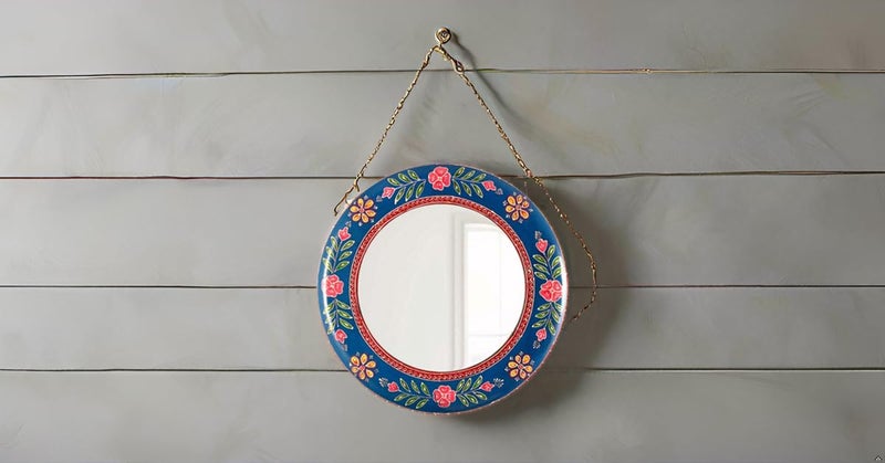 AntarYuga Wooden Handpainted Round MirrorRajasthani Decor Decorative Wall ArtSculpture for Home Living RoomBedroomOffice 18 X 18 Inch AYMI009 - Image 3