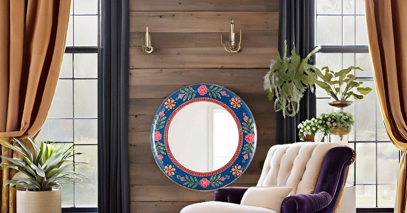 AntarYuga Wooden Handpainted Round MirrorRajasthani Decor Decorative Wall ArtSculpture for Home Living RoomBedroomOffice 18 X 18 Inch AYMI009 - Image 5