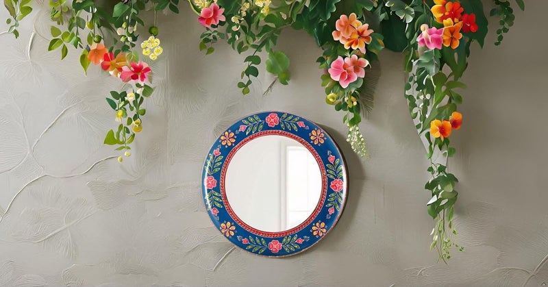 AntarYuga Wooden Handpainted Round MirrorRajasthani Decor Decorative Wall ArtSculpture for Home Living RoomBedroomOffice 18 X 18 Inch AYMI009 - Image 2