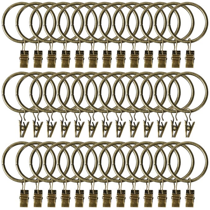 44 PACK CURTAIN RINGS WITH CLIPS HOOKS 15 INCH METAL STAINLESS STEEL DRAPERY RINGS FOR TENSION ROD BRACKET EYELETS DECORATIVE HANGERS BRONZE 15 INTERIOR DIAMETER