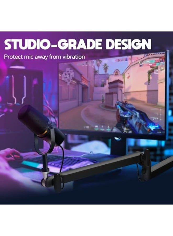 والالا ذراع ميكروفون متين قابل للتعديل بارتفاع 10 سم، حامل ذراع ميكروفون منخفض الارتفاع مع إدارة قنوات الكابل، ذراع معدني للبودكاست، تسجيل الاستوديو، بث الفيديو المباشر - Image 2