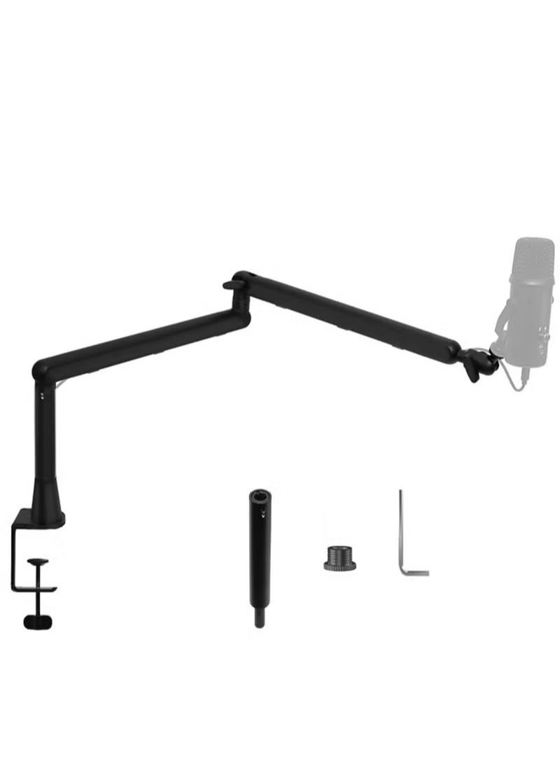 Adjustable with 10cm Riser Solid Microphone Boom Arm, Low Profile Microphone Arm Stand with Cable Channels Management, Metal Boom Arm for Podcast, Studio Recording Live Video Broadcasting