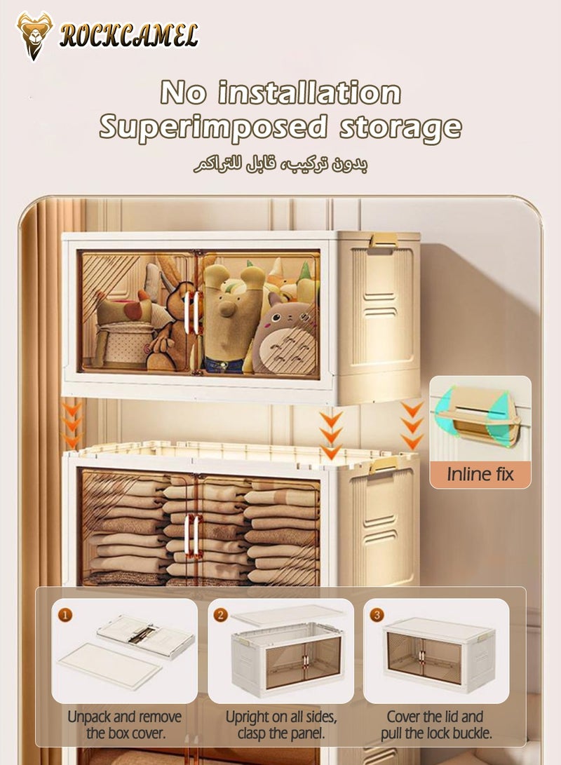 ROCKCAMEL خزانة تخزين قابلة للطي، صناديق تخزين بلاستيكية قابلة للتكديس من 5 طبقات مزودة بعجلات وأبواب شفافة، صندوق تخزين ألعاب، خزانة للوجبات الخفيفة، خزانة كتب (أبيض، 50×26×123 سم) - Image 2