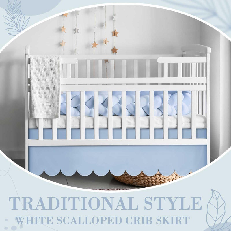 Hahafelt Blue Scalloped Crib Skirt 28"x 52" with 14" Drop Pleated Dust Ruffle with Split Corners for Baby Boys Girls Soft 4-Sided Crib Bed Skirt Nursery Standard Toddler Bedding - Image 5