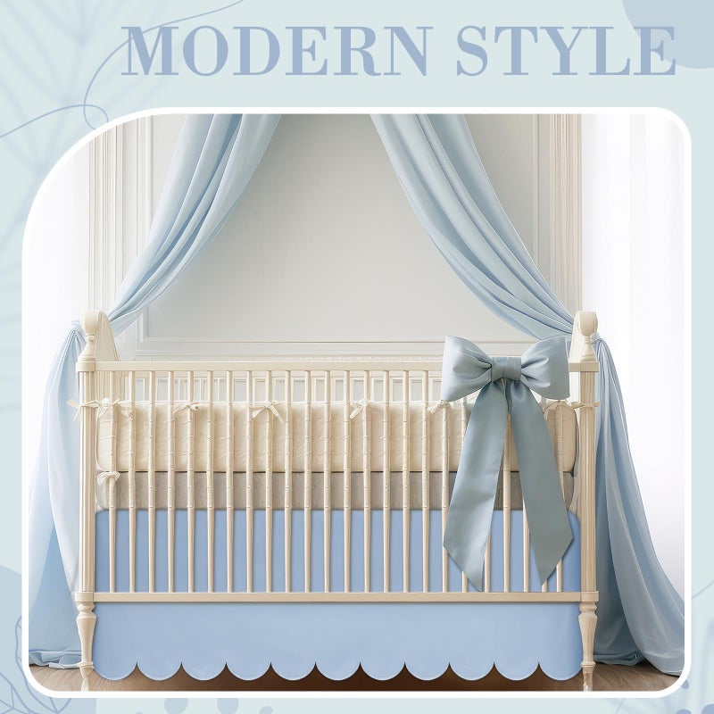 Hahafelt Blue Scalloped Crib Skirt 28"x 52" with 14" Drop Pleated Dust Ruffle with Split Corners for Baby Boys Girls Soft 4-Sided Crib Bed Skirt Nursery Standard Toddler Bedding - Image 4